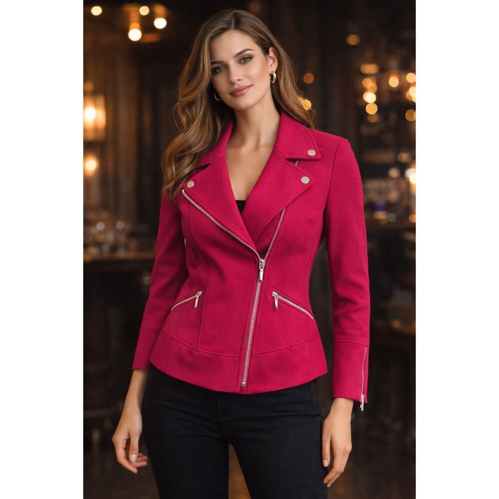 Edgy Chic WHBM Red Rose Moto Jacket | Date Night Street Style | Size 8 |EUC